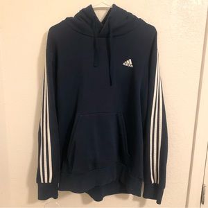 Adidas Sweater Mens Size Large Blue Hoodie Track Jacket 3 Stripes